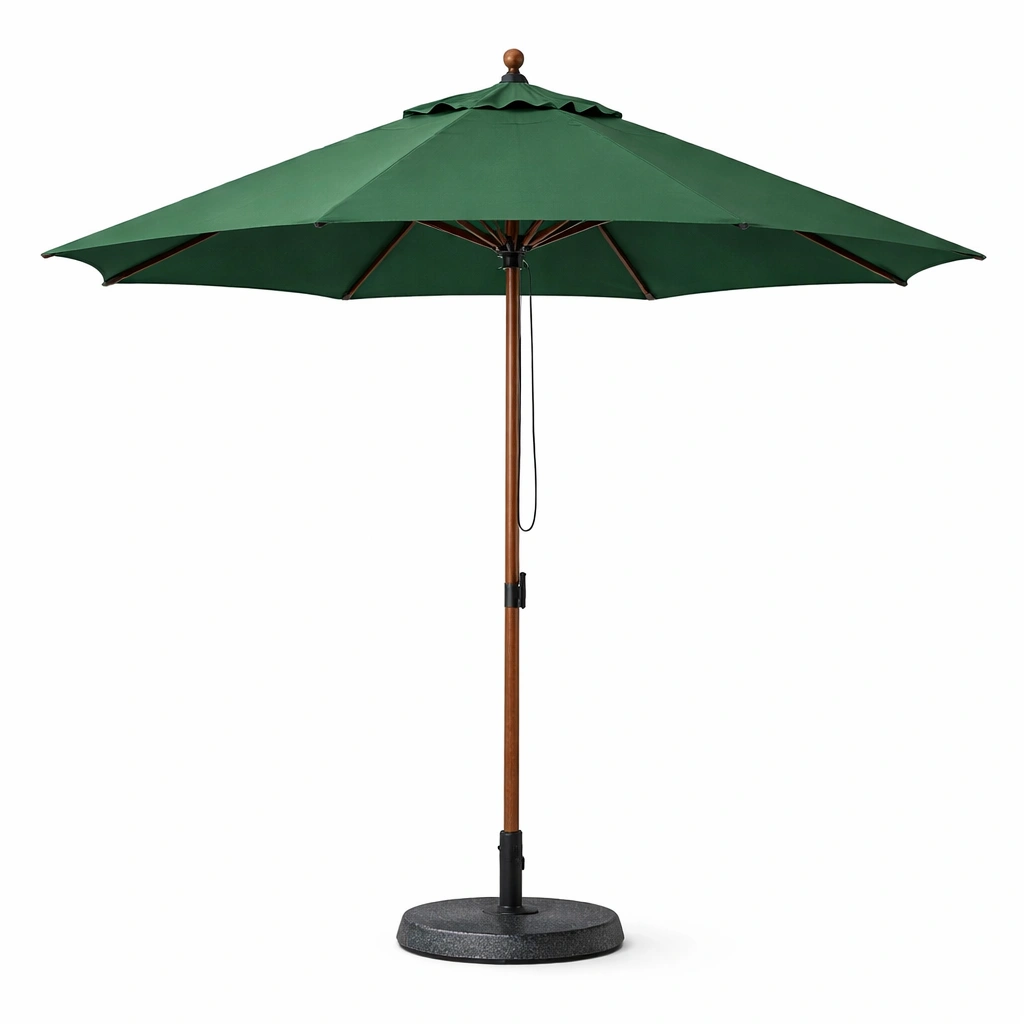 Sombrilla de jardin con mastil de madera y base circular pesada-cozanoe